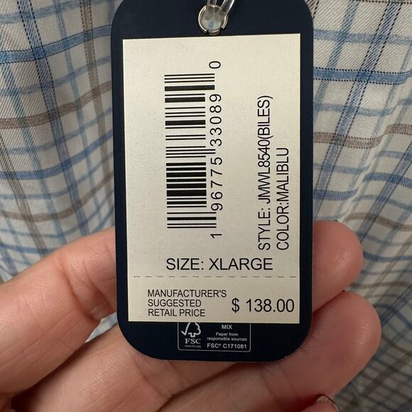 JOHNNIE-O Performance Biles Malibu Blue Plaid Button Shirt XL $138 NWT - Picture 2 of 9